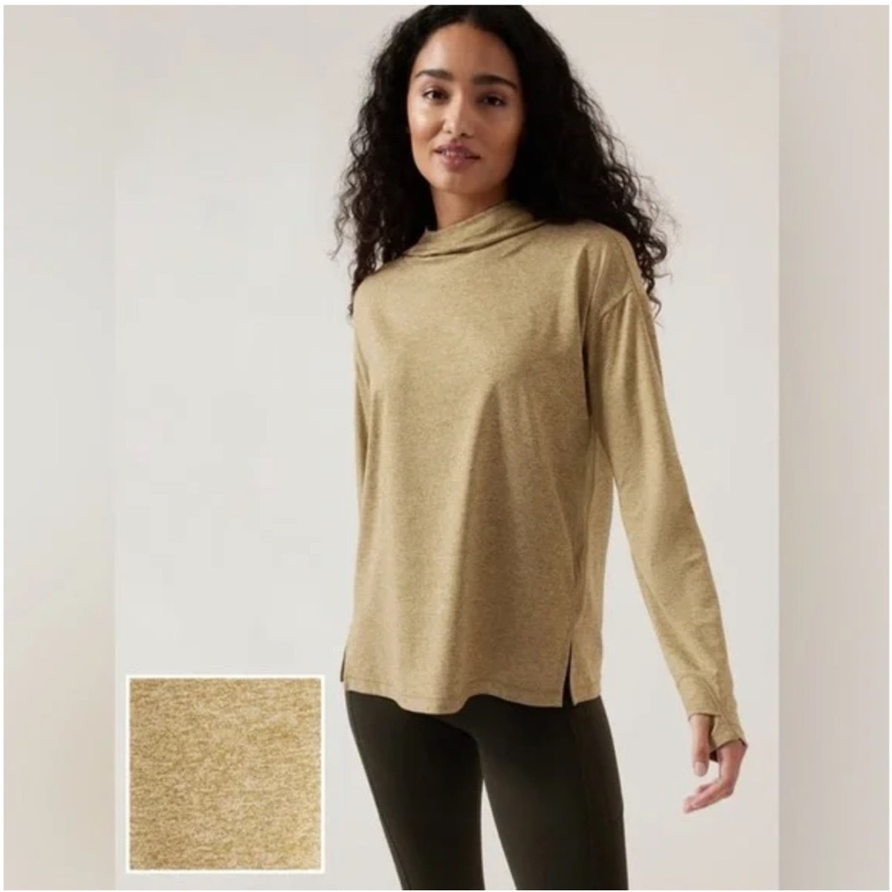 Athleta Uptempo II Hoodie Sweatshirt Golden Olive Green Athletic Pullover XS